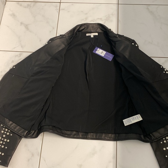 NWT Rebecca Minkoff WES MOTO leather jacket with pearls Black Medium - Picture 6 of 10